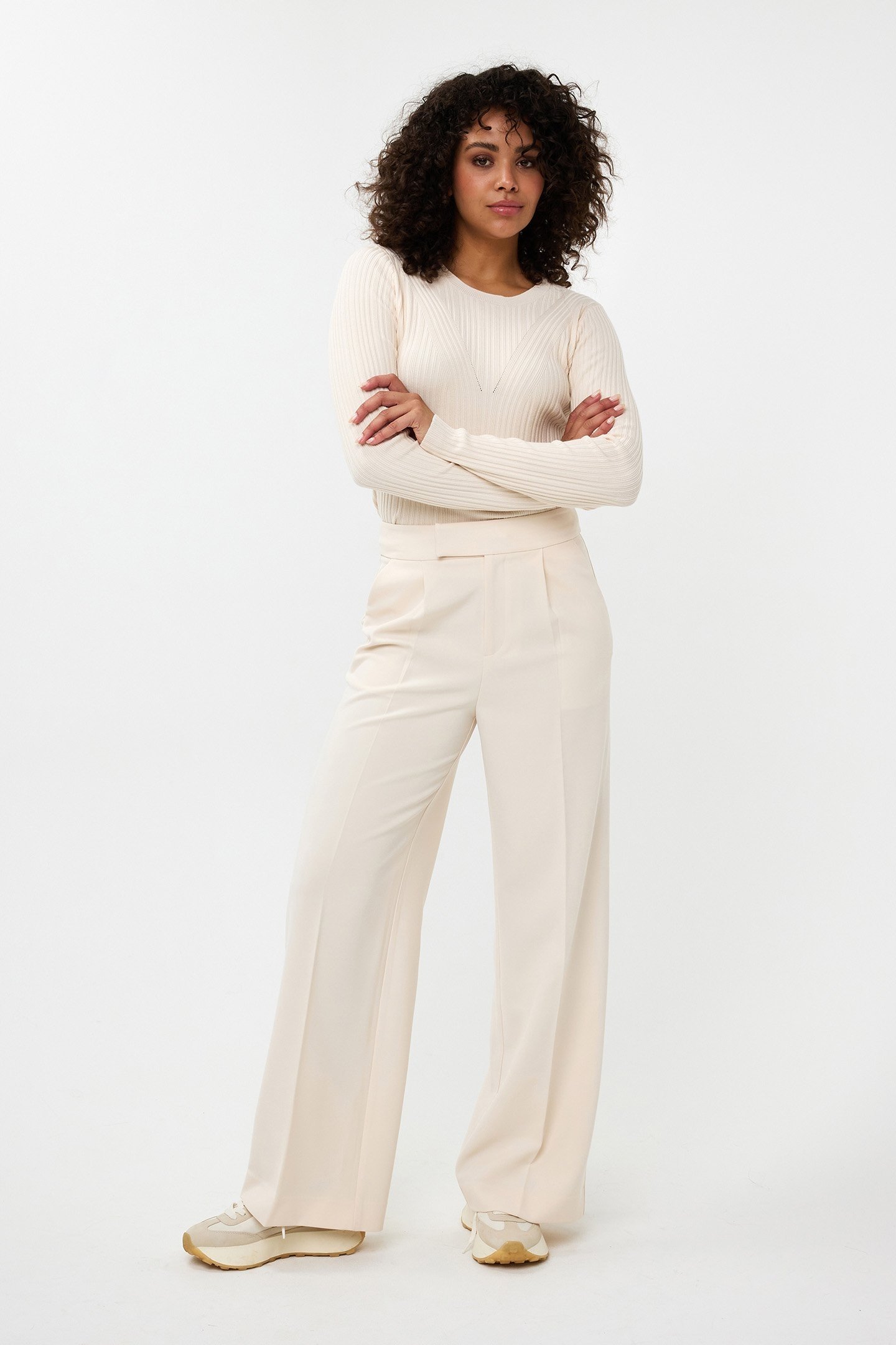 TROUSERS HIGH WAIST WIDE CITY BEIGE 2