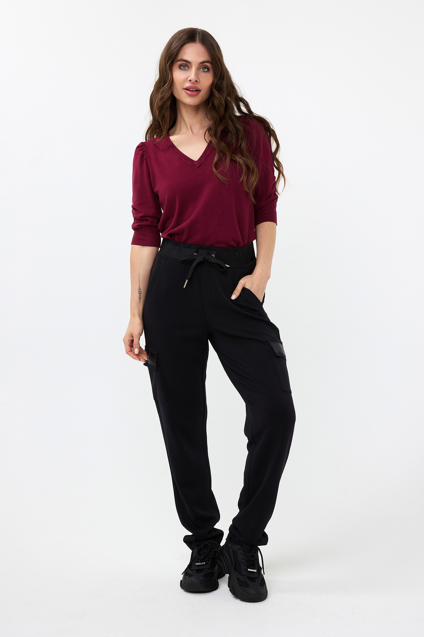 SWEATER SHORT PUFF SLVE BASIC KNIT WINE RED 2