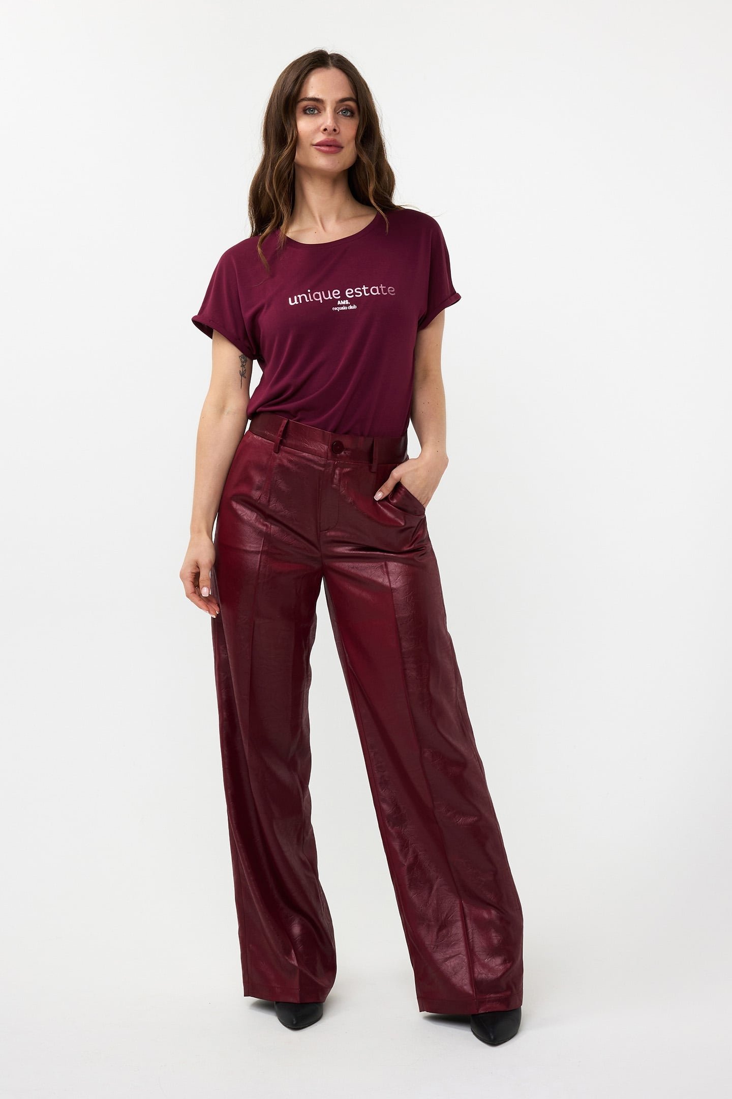 TROUSERS METALLIC EM WINE RED 2