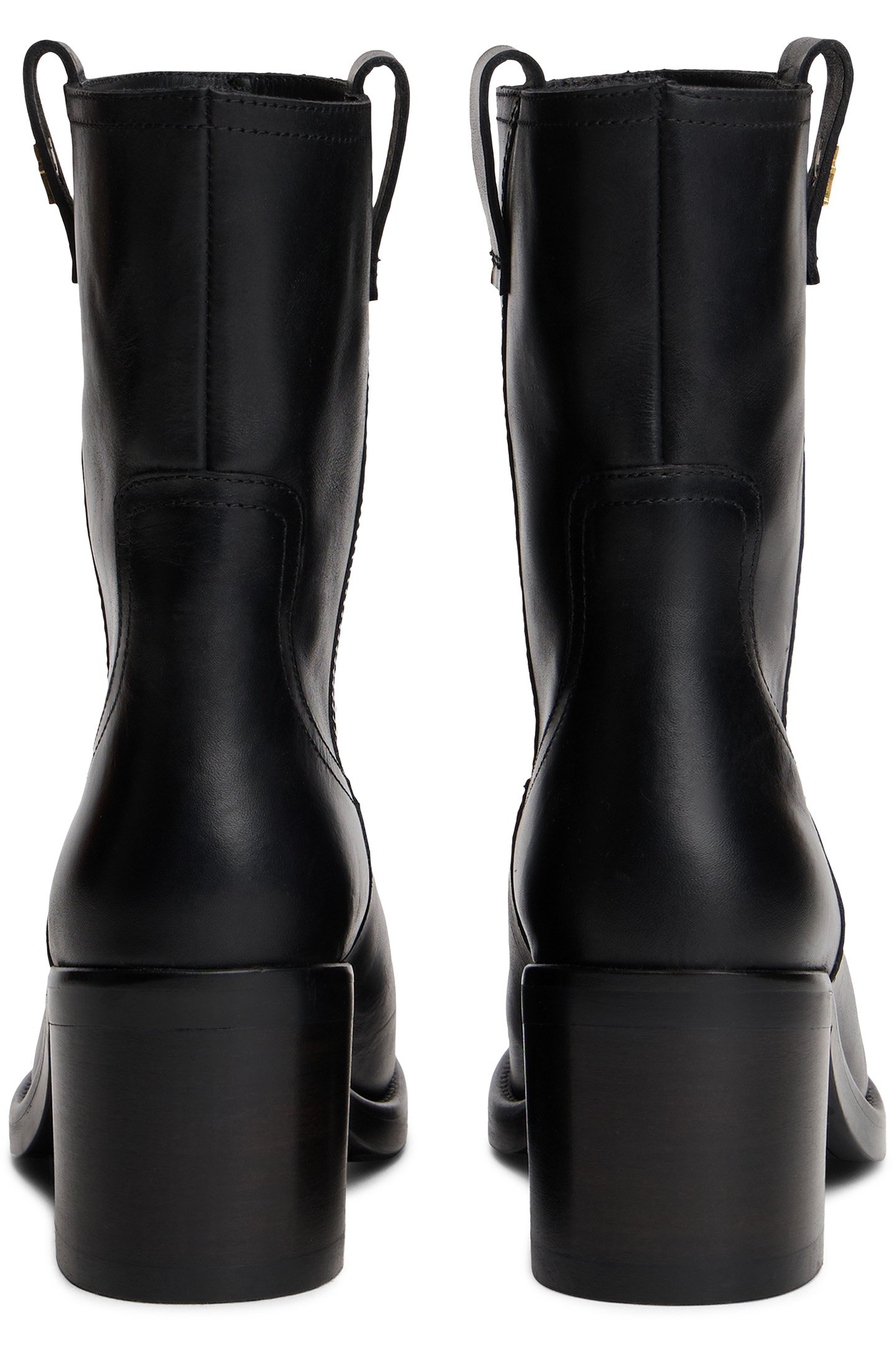 LEATHER BLOCK HEEL RIDING BOOTS BLACK 4