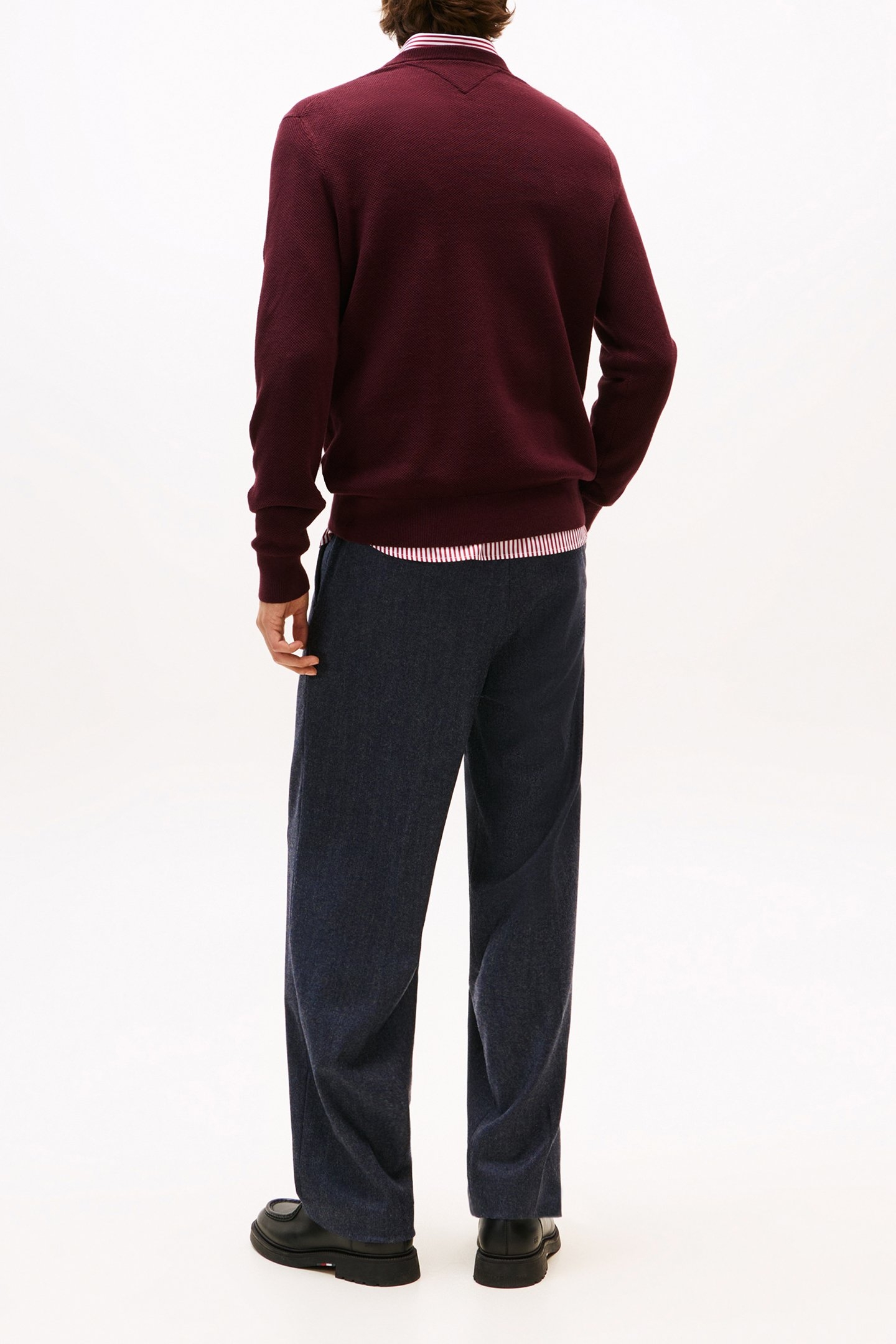 FLAG EMBROIDERY TEXTURED CREW NECK JUMPER DEEP BURGUNDY 2