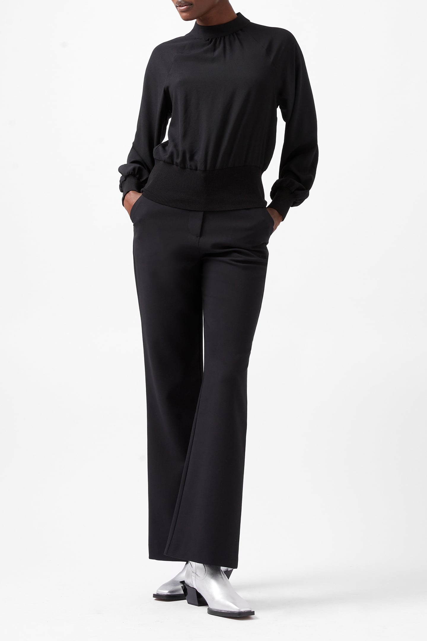 KRISTA KNIT L/S STAND NK TOP BLACKOUT 1