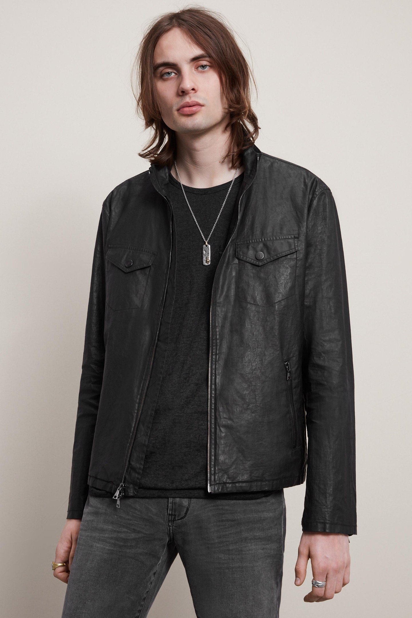 GARMENT WASHED SLIM FIT ZIP FRONT CLOSURE JACKET BLACK 1