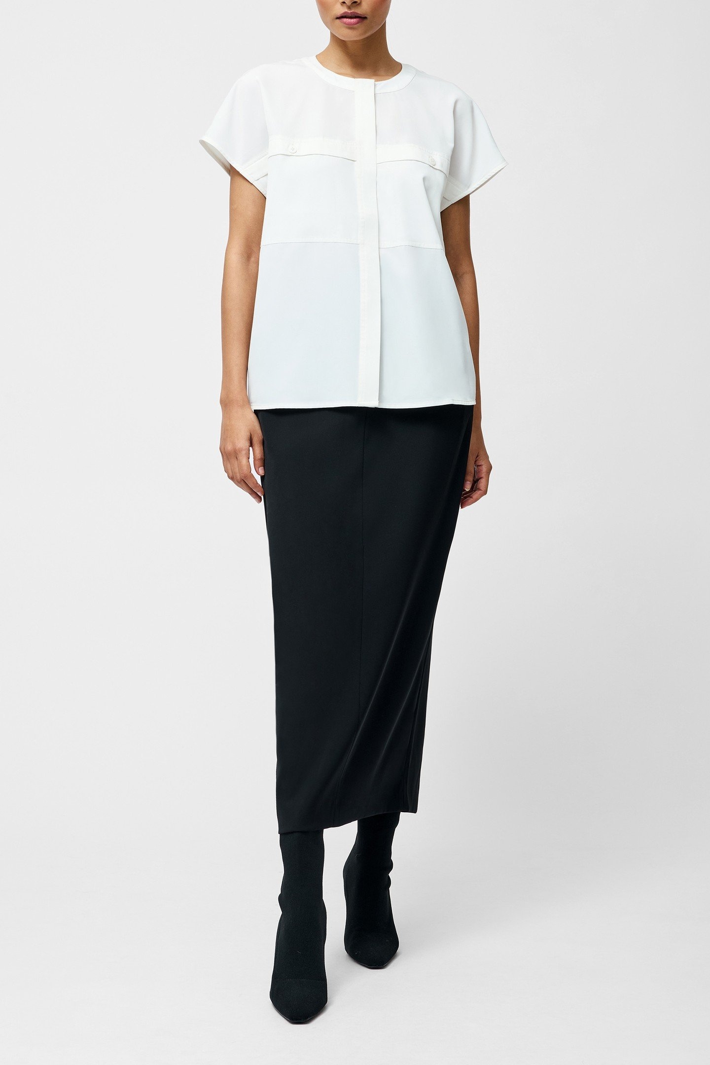 CAPRIANA CREPE CAP SLEEVE TOP SUMMER WHITE 1