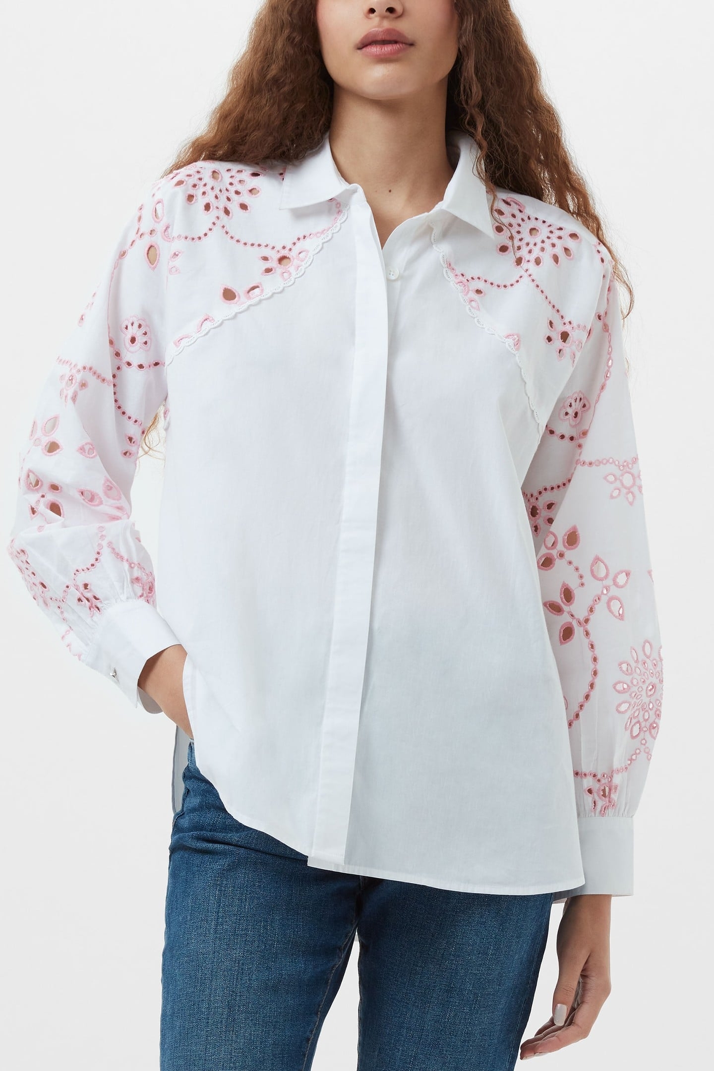 CAMBRIA COTTON EMBROIDERED SHI LINEN WHITE/BUBBLEGU 1