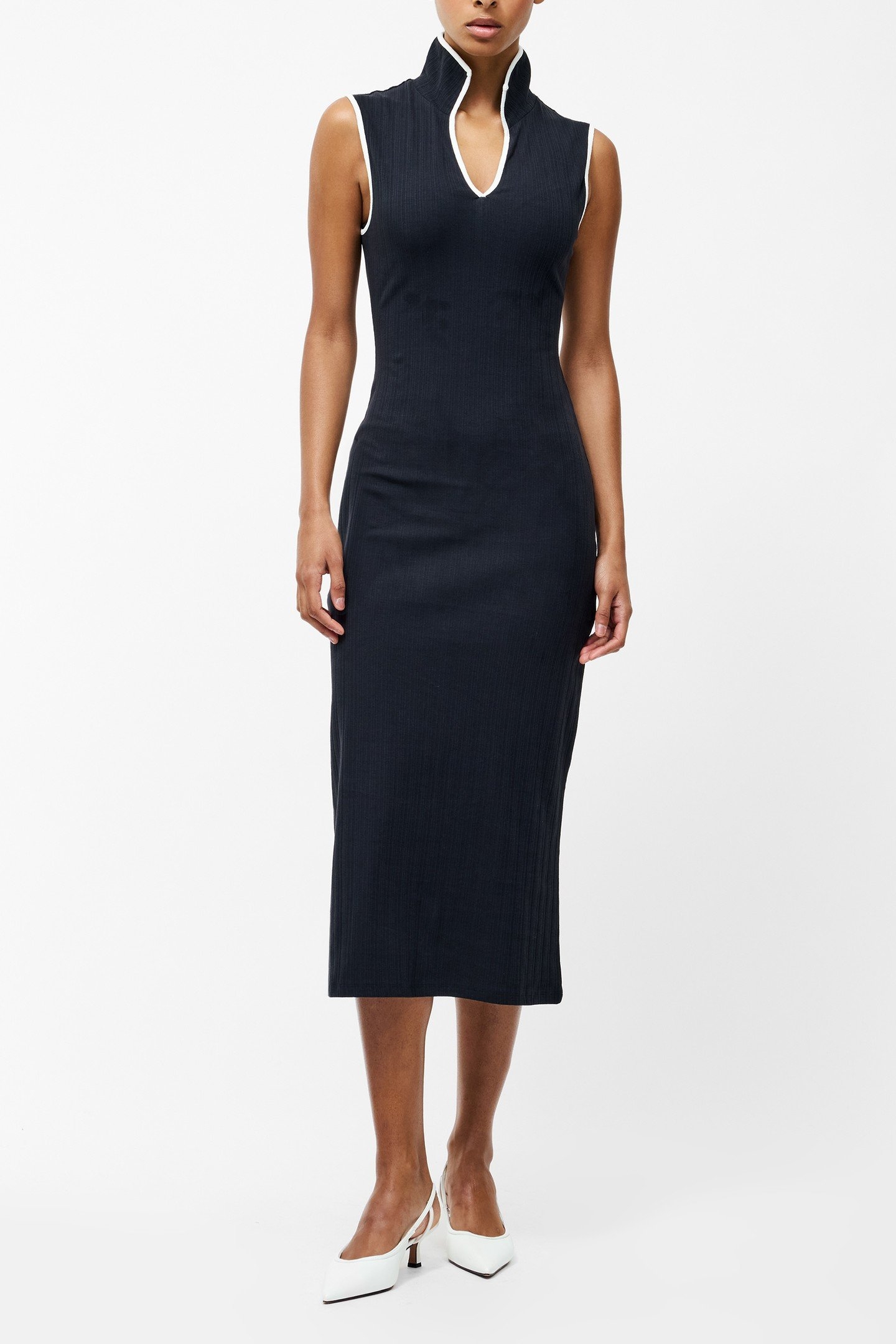 SASIA RIB BINDING COLLRD DRESS NAVY/WHITE 3