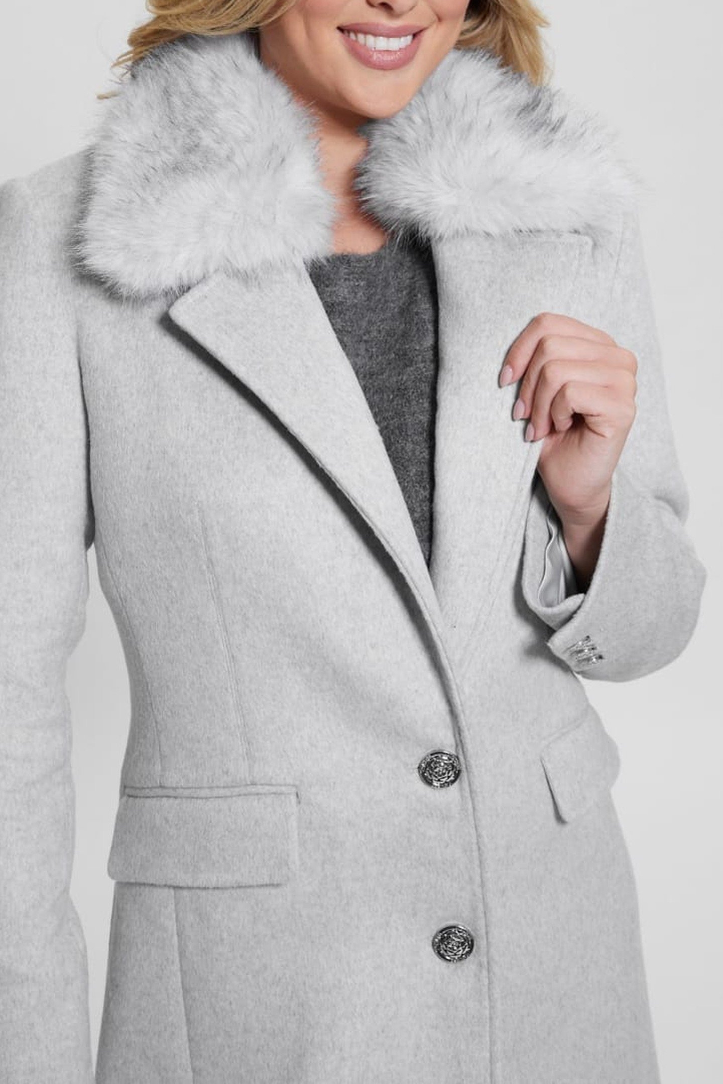 NANCY FIT COAT FAUX LIGHT MELANGE GREY M 2