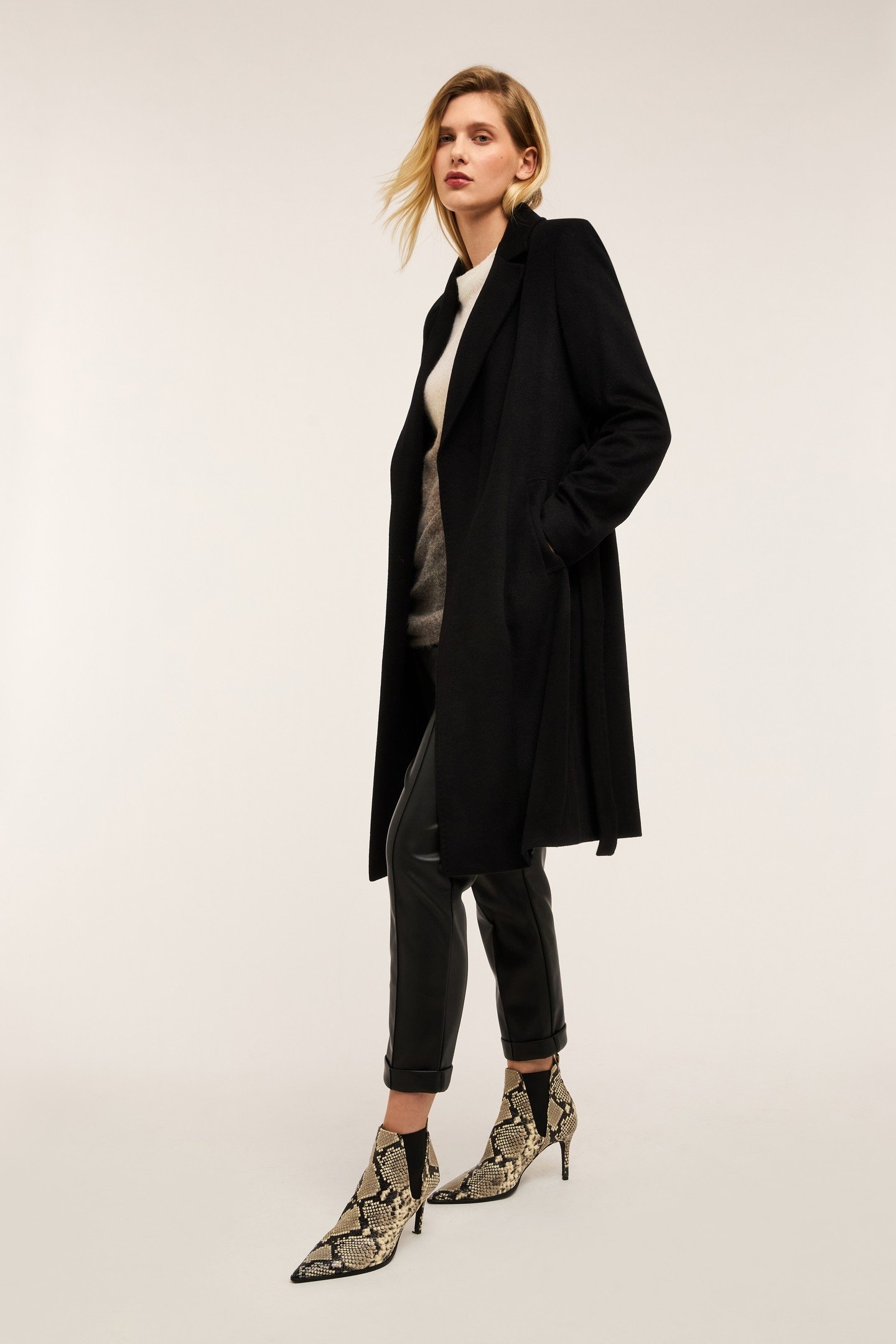 MIDI WOOL BLEND COAT WITH BELT BLACK 1