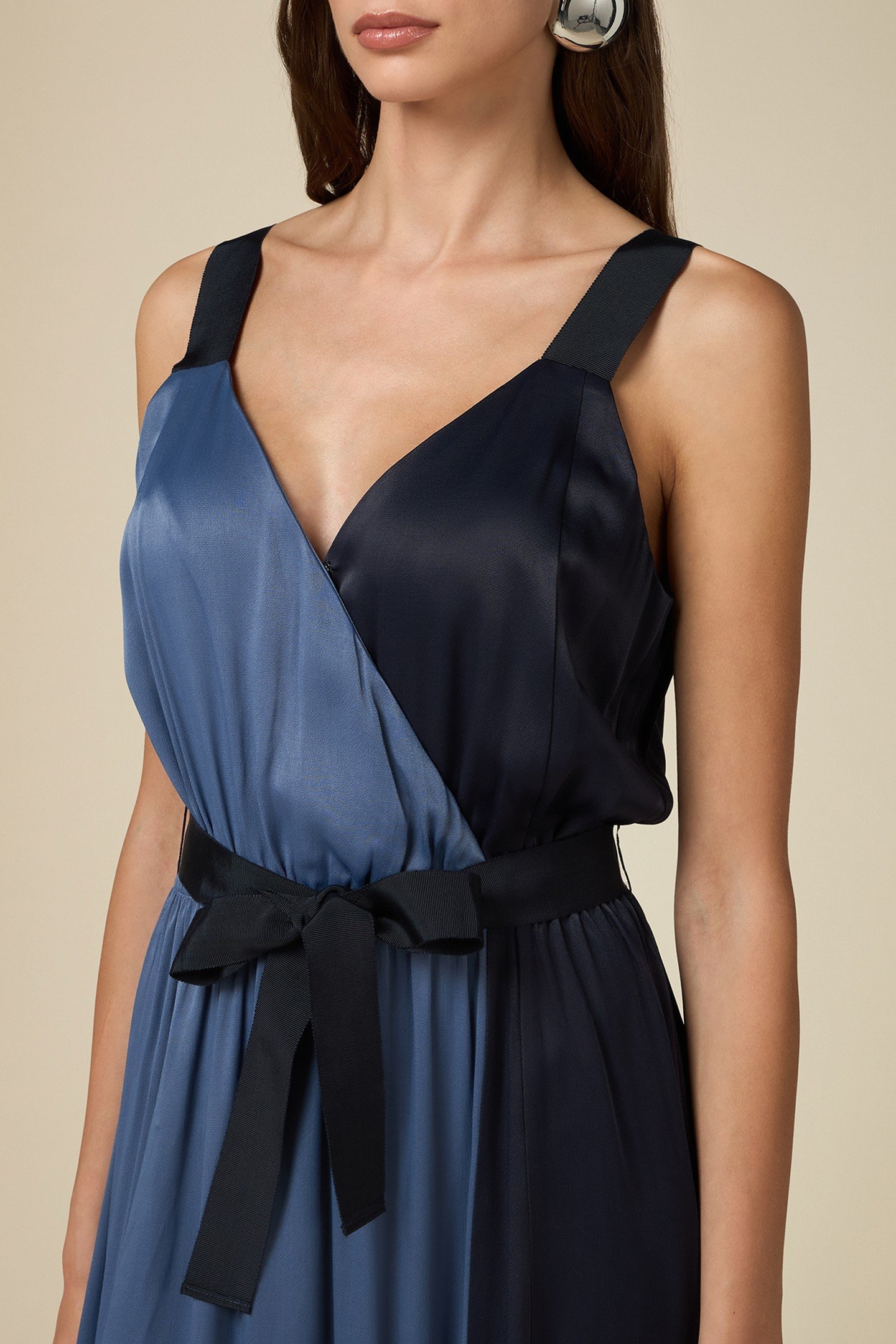 VISCOSE SATIN TWO-TONE DRESS BLUE 4