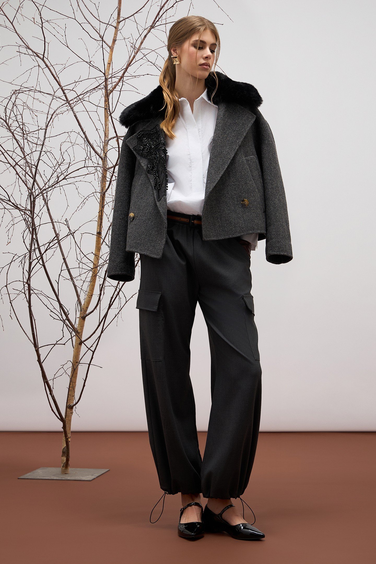 FLANNEL CARGO TROUSERS GREY 1