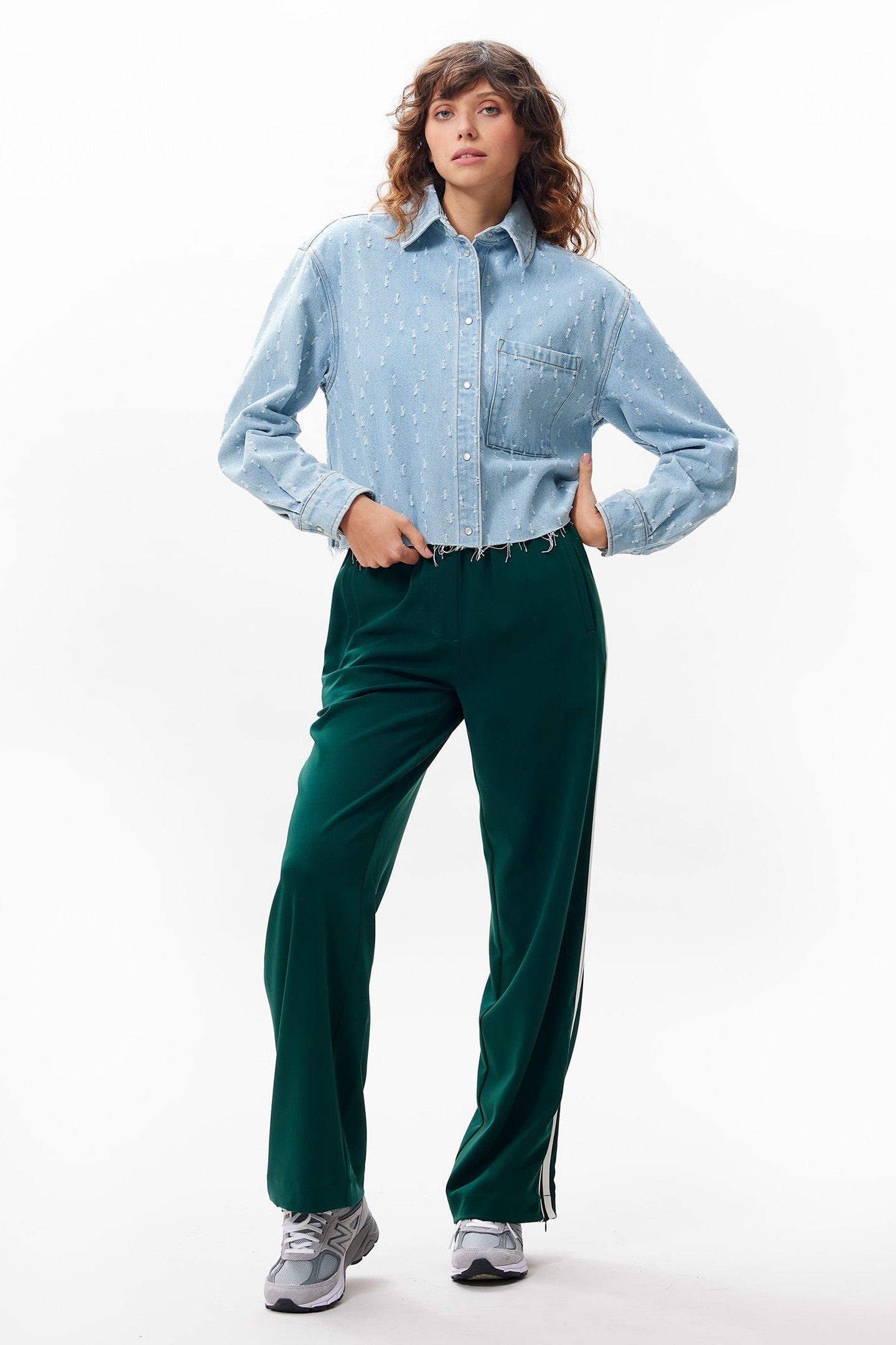 DENIM BLOUSE WITH TEXTURED FABRIC BLUE 1