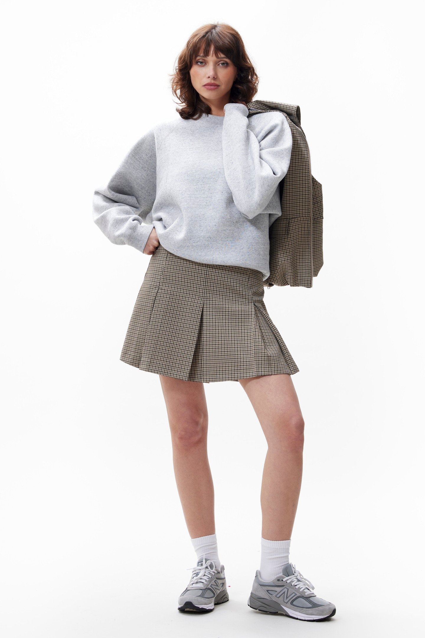 PLEATED CHECK SKIRT BROWN 1