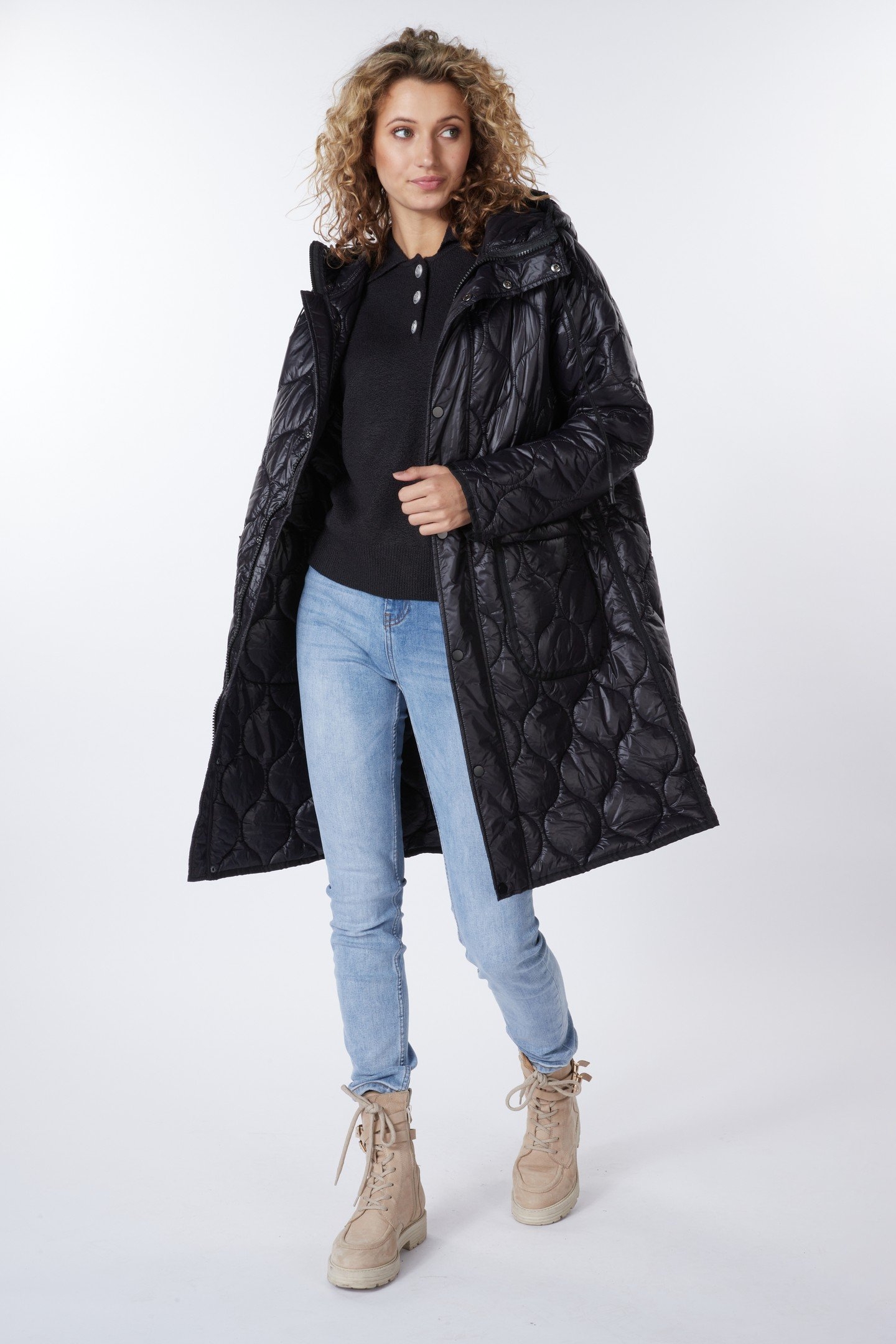 COAT QUILTED LONG HOOD BLACK 1