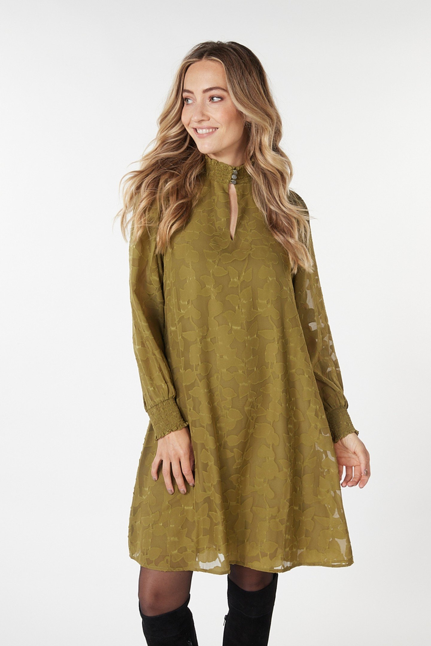 DRESS SMOCK JACQUARD OLIVE 2