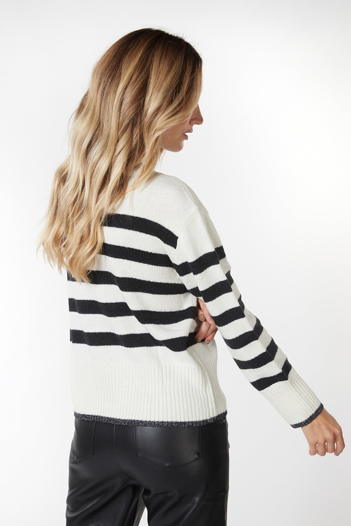 SWEATER COL STRIPED LUREX OFF WHITE / BLACK 3