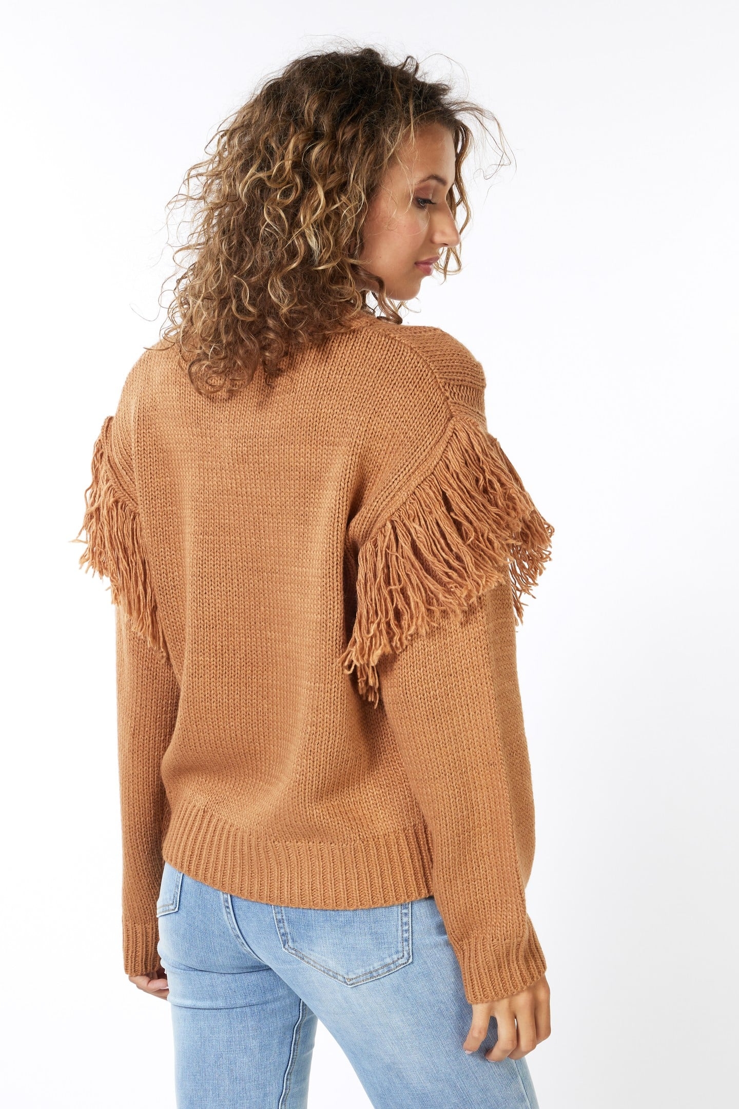 SWEATER CABLE & FRINGES CAMEL 5