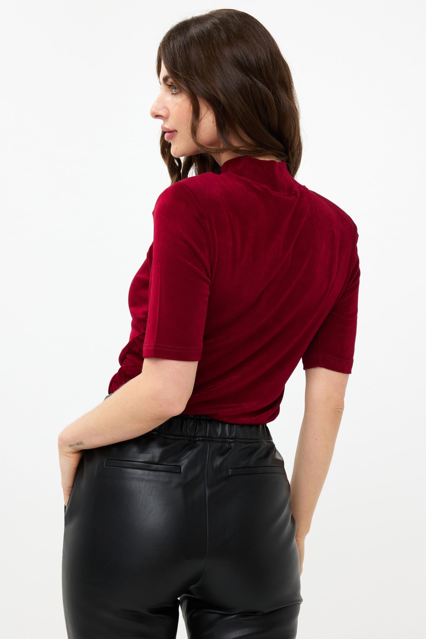 TOP WRINKLED WAIST WINE RED 4