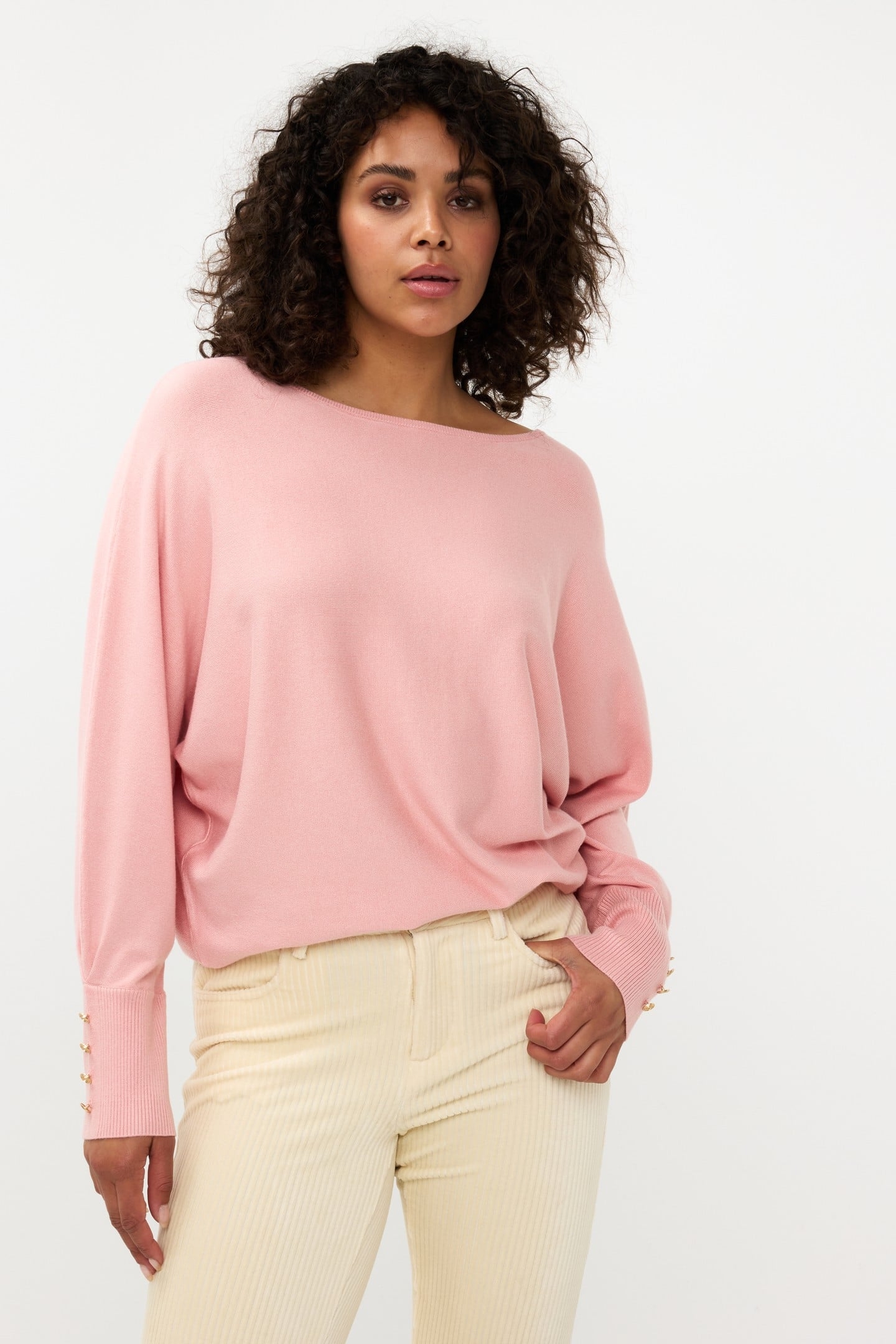 SWEATER BATWING BUTTONED CUFF BASIC KNIT BLUSH 2