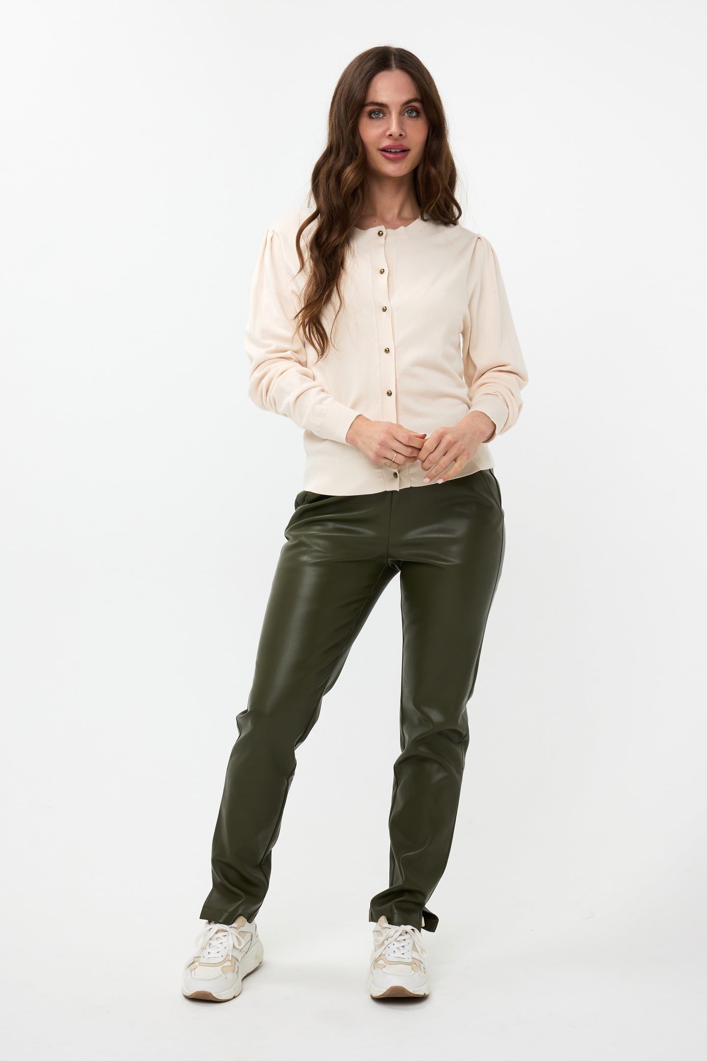 CARDIGAN PUFF SLVE BASIC KNIT BEIGE 1