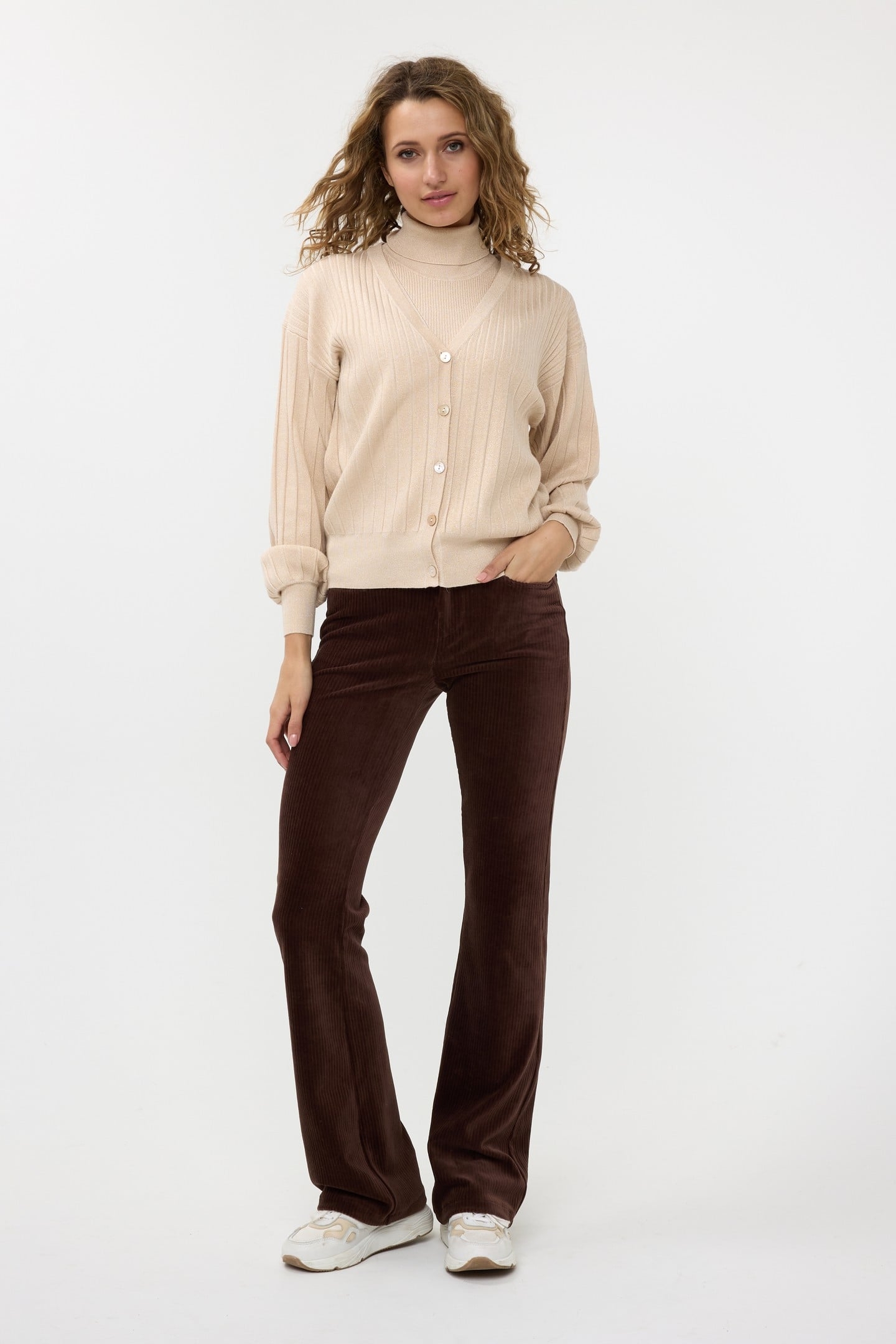 CARDIGAN RIB LUREX LIGHT SAND 1