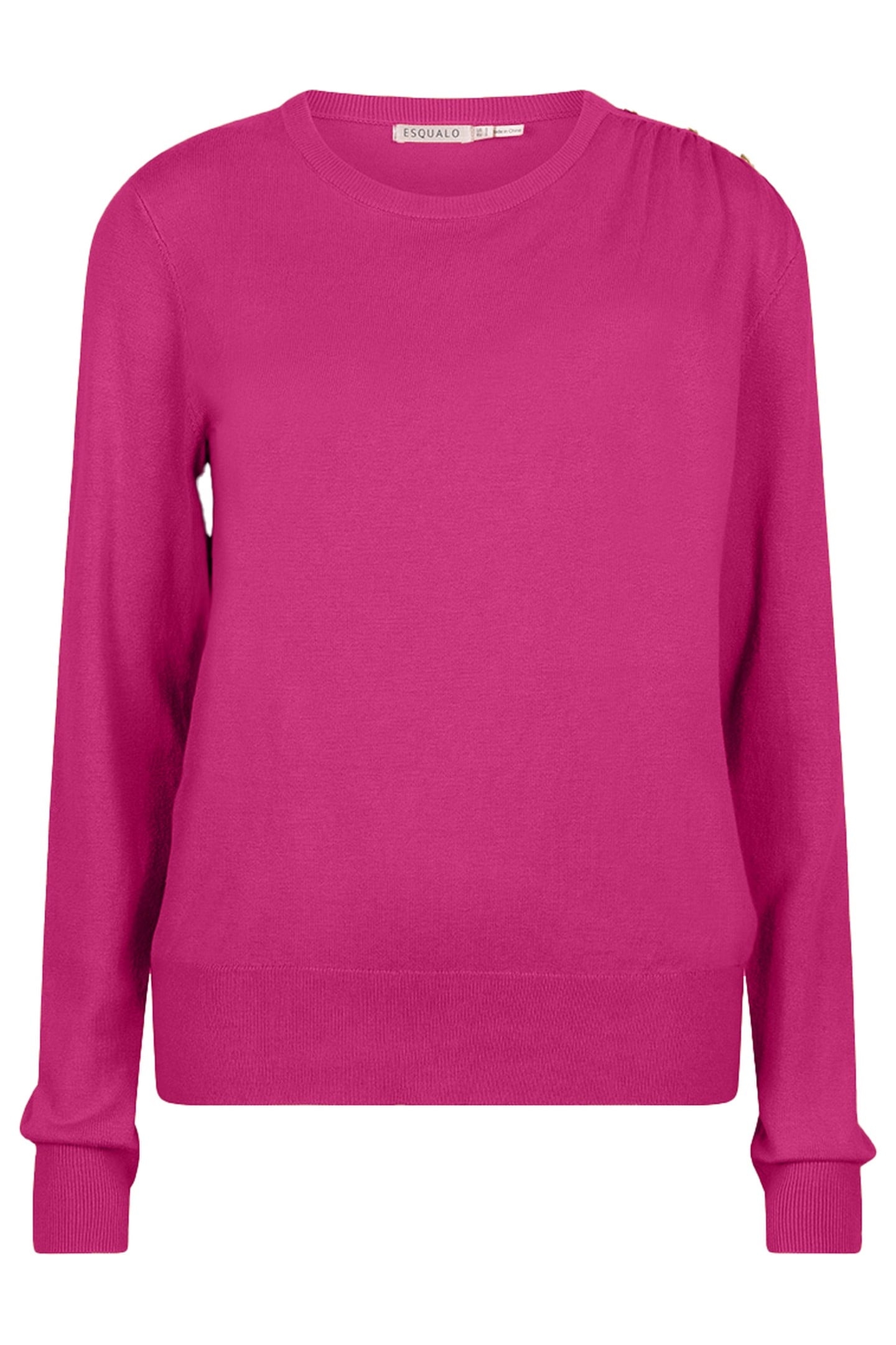 SWEATER GATHERING BUTTON DETAILS BASIC KNIT NEON CERISE 1