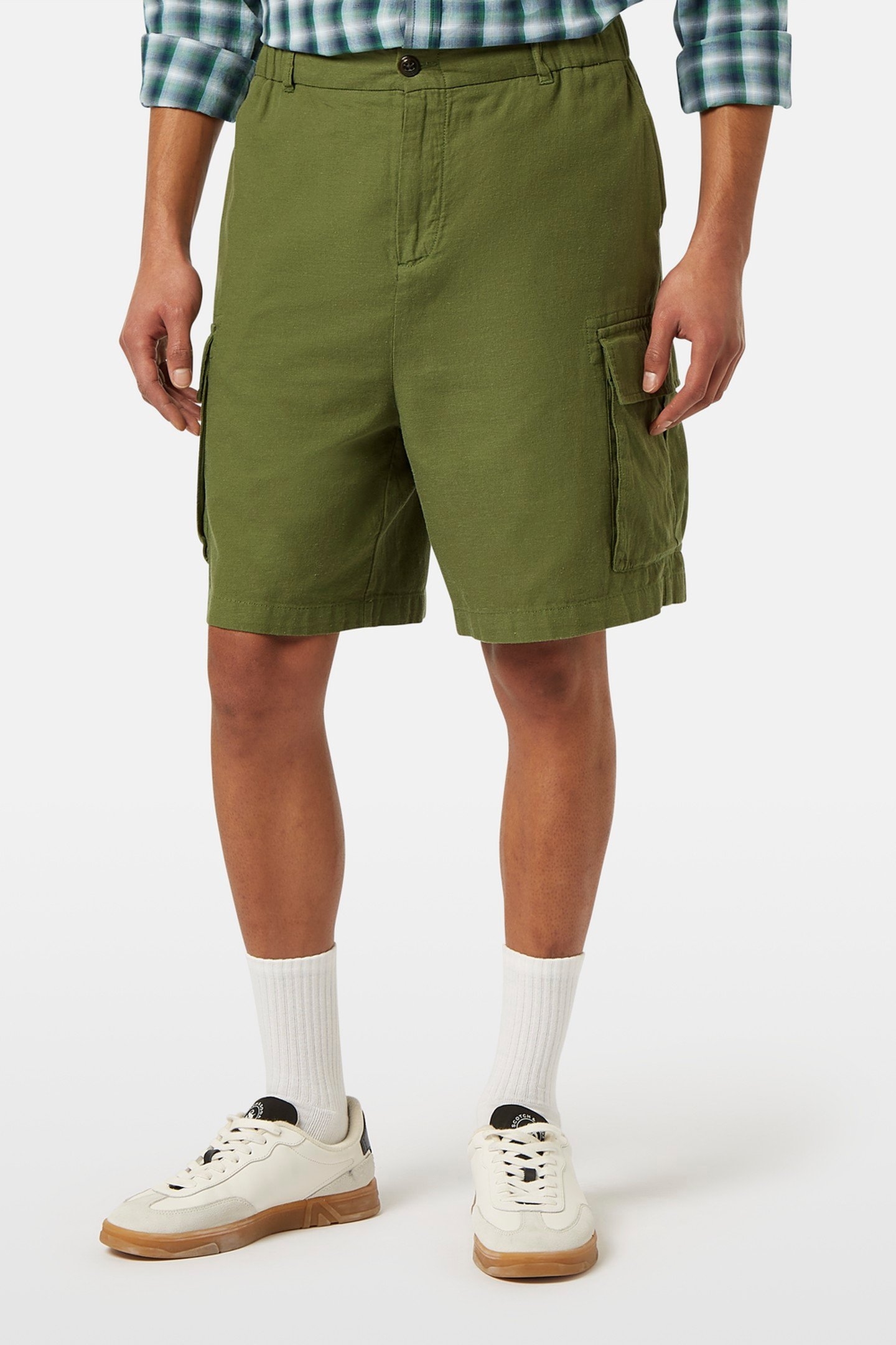 COTTON-LINEN RELAXED FIT CARGO SHORT ARMY 6