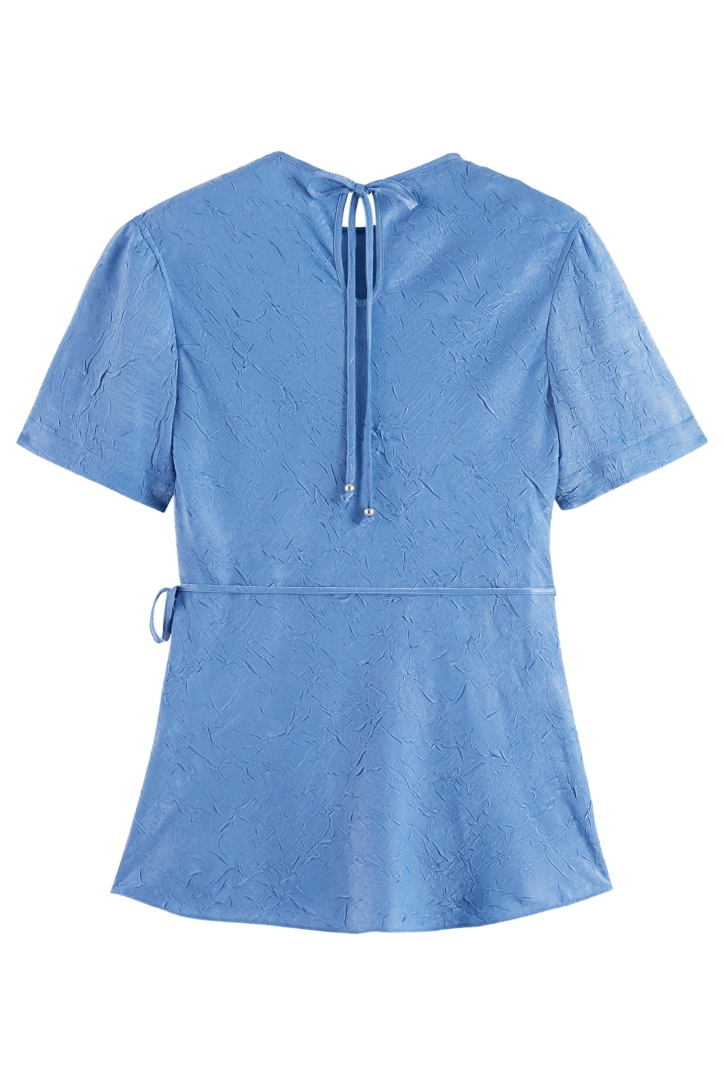 CRUSHED SATIN WRAP TOP LAKE BLUE 2