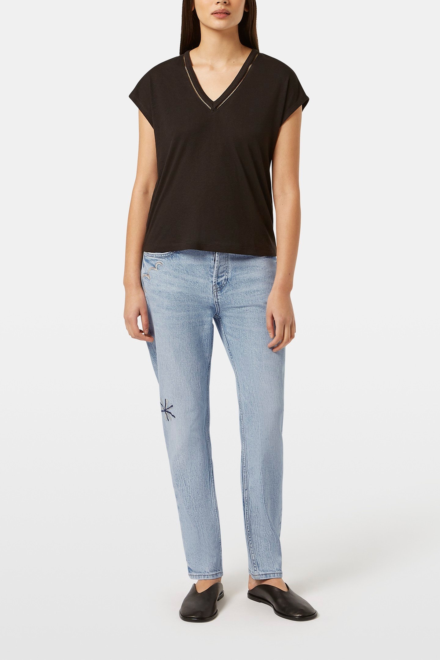 COTTON LINEN V-NECK T-SHIRT PEACH PINK 1