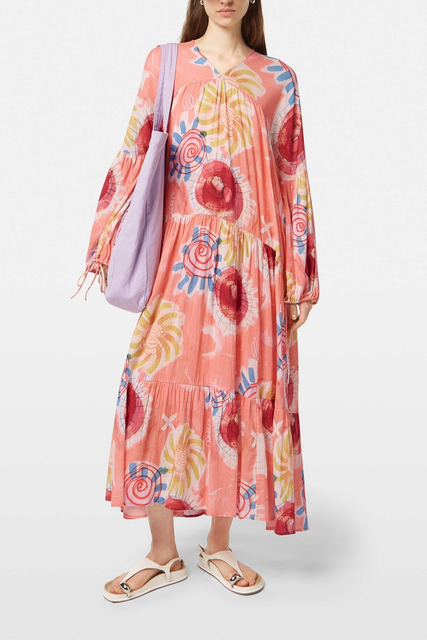 PRINTED CRINKLE MAXI DRESS ABSTRACT SUN PINK 1