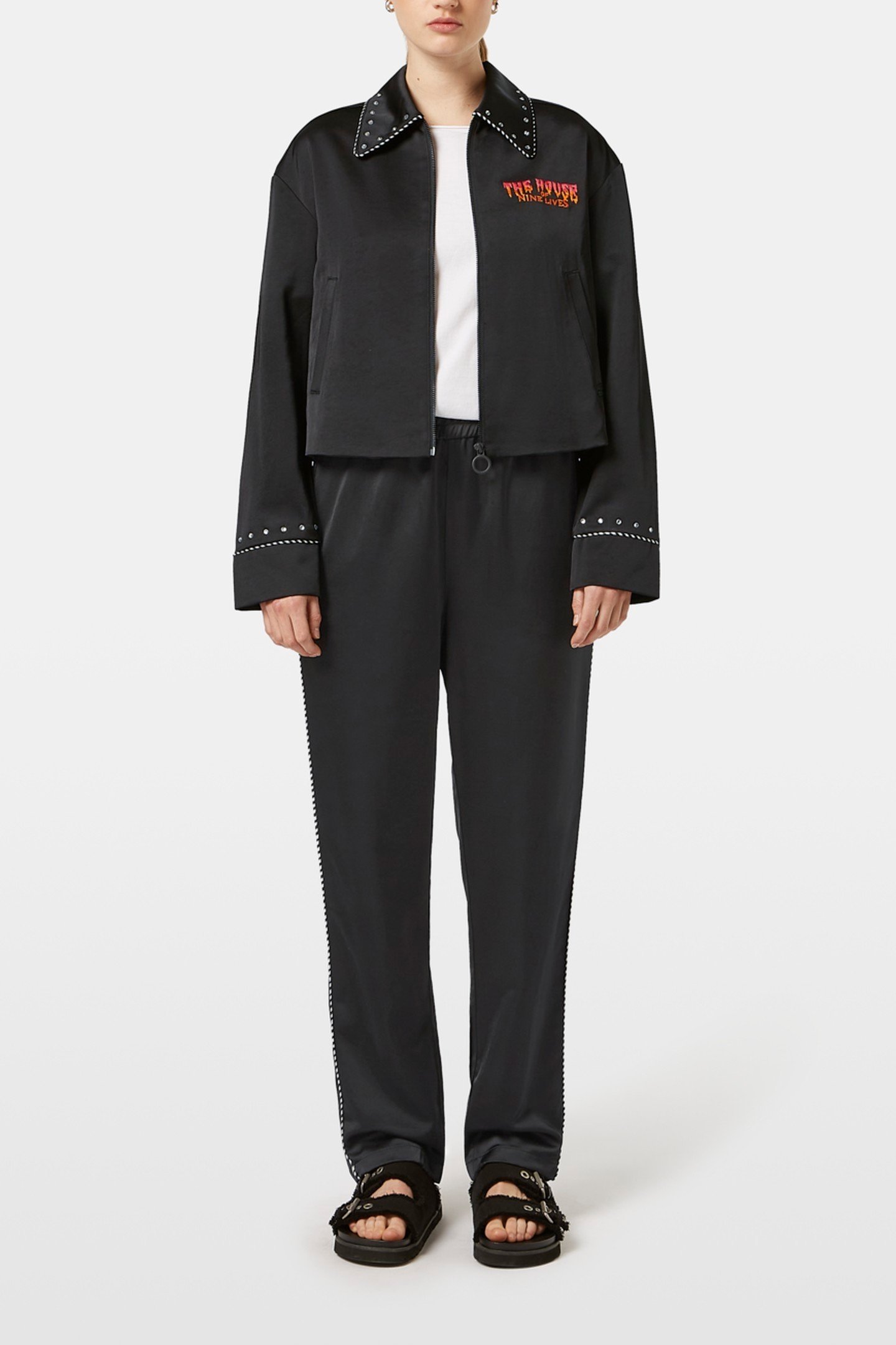 MAIA MID RISE SATIN PULL ON PANT BLACK 1