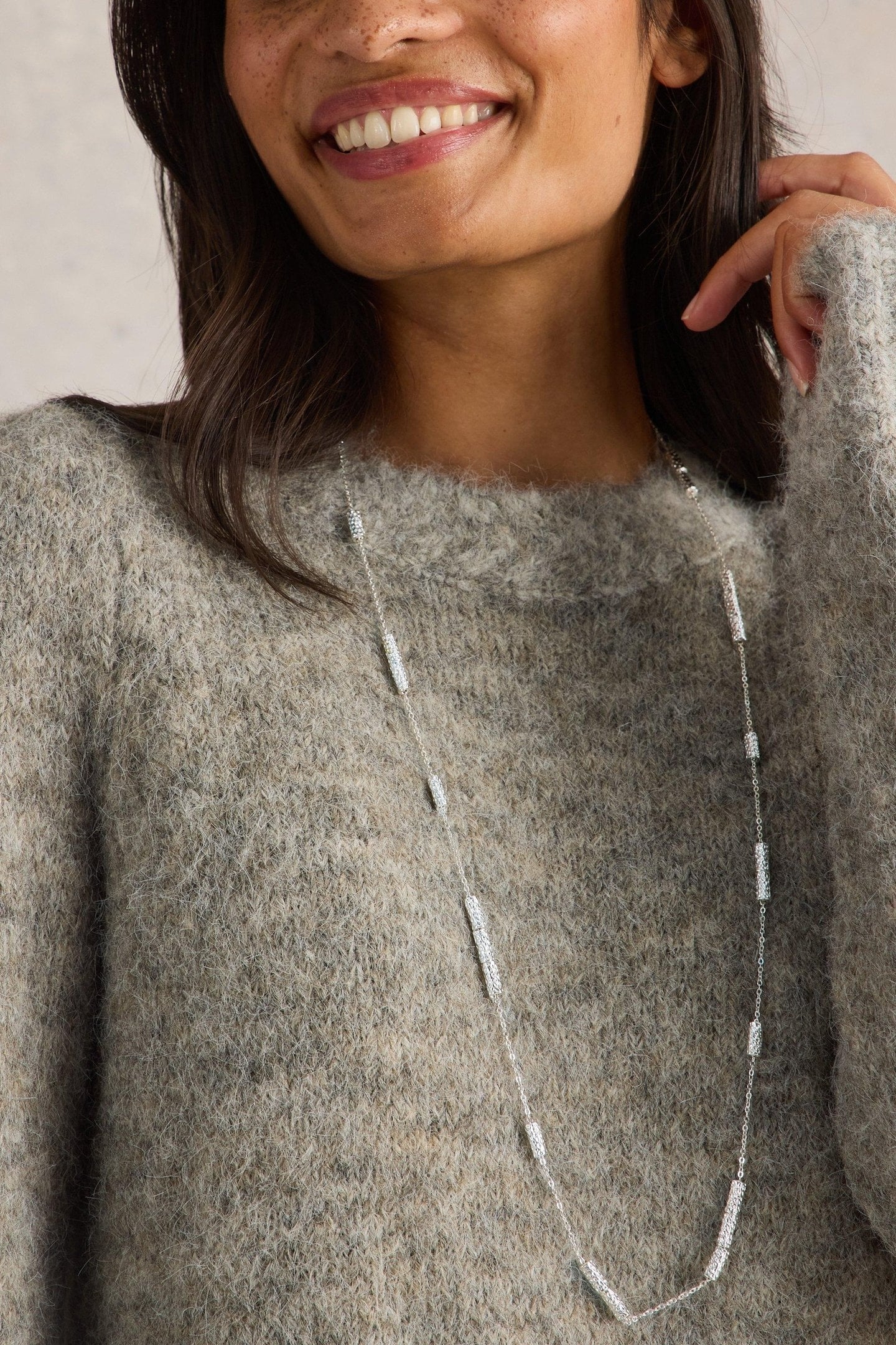 TUBULAR FINE STATION NECKLACE SILVER TONE METALLIC 3