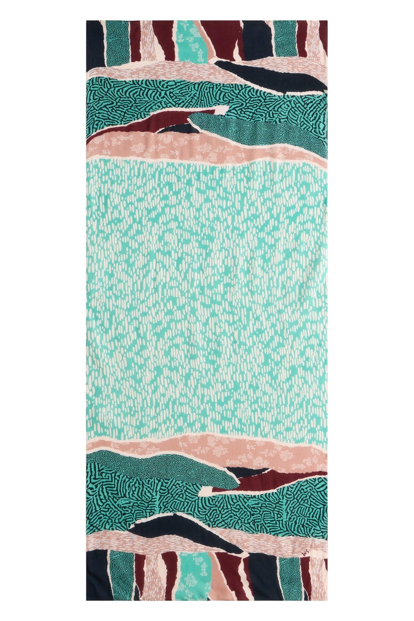 ABSTRACT PATCHWORK SCARF BRIGHT TEAL 1