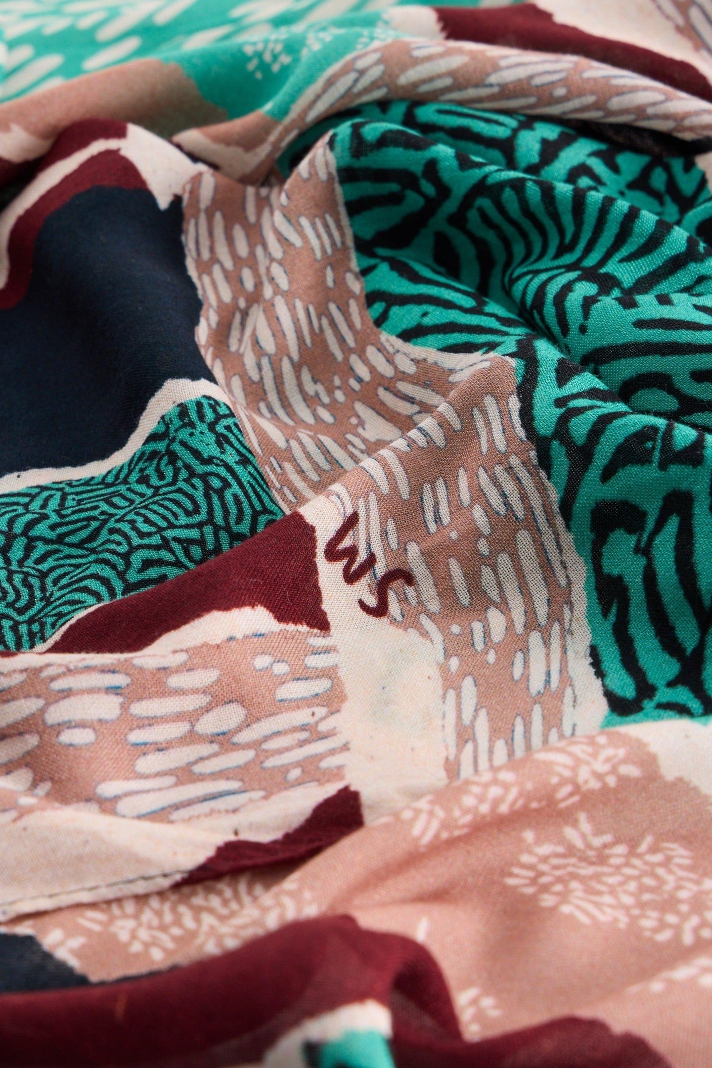 ABSTRACT PATCHWORK SCARF BRIGHT TEAL 3