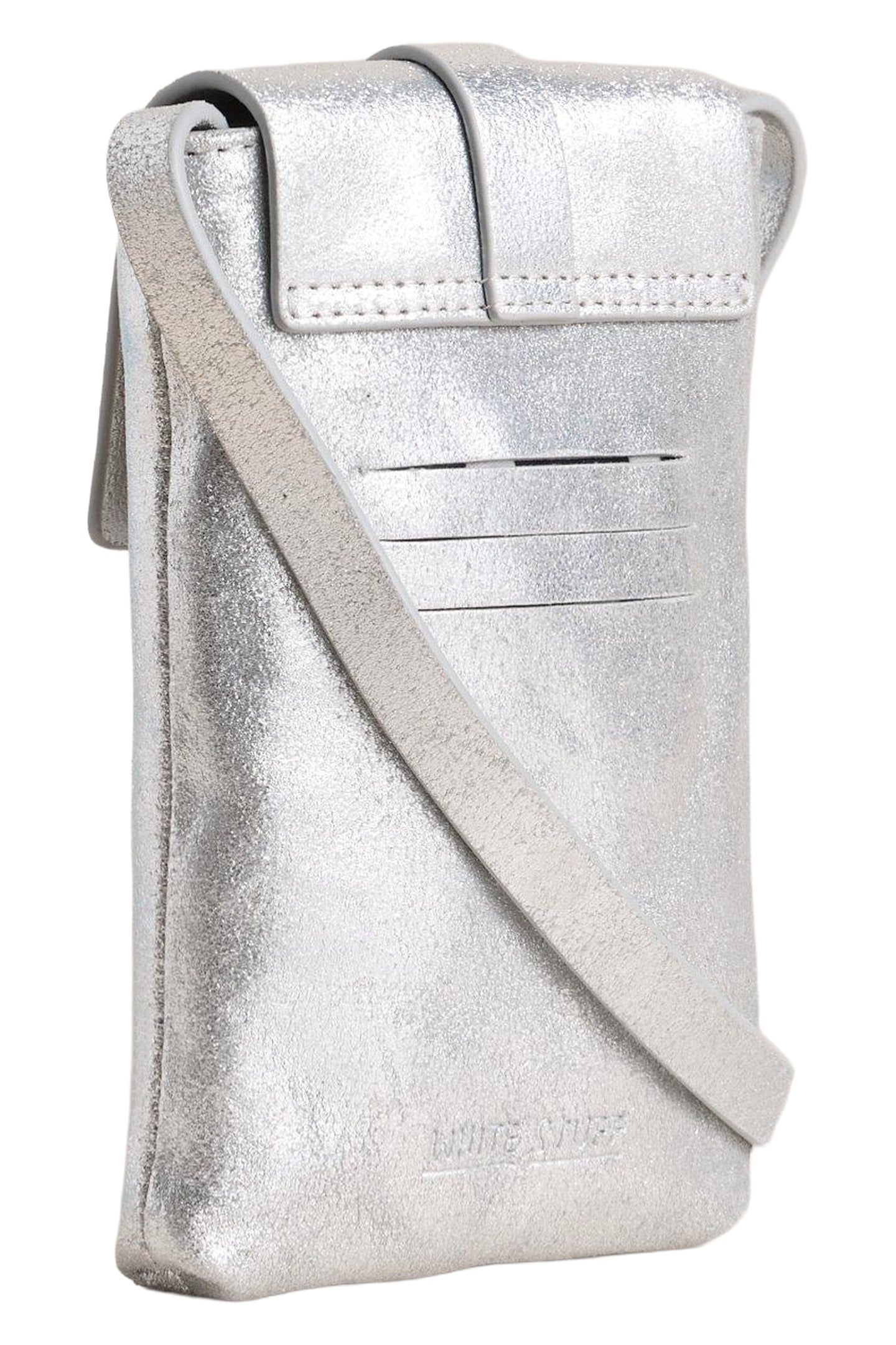 CLARA BUCKLE LEATHER PHONE BAG SILVER TONE METALLIC 1