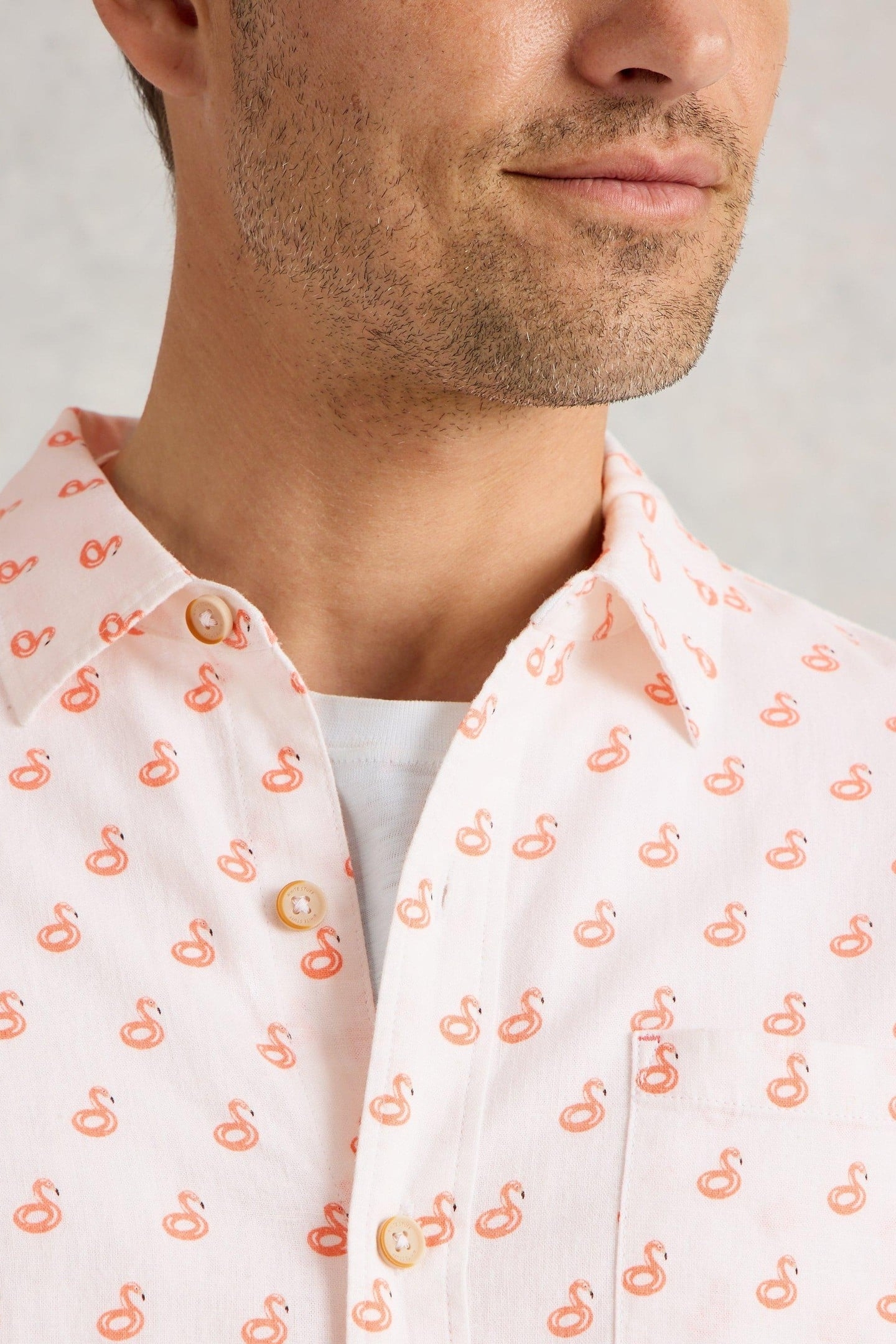 FLAMINGO PRINT LINEN SHIRT WHITE PRINT 5