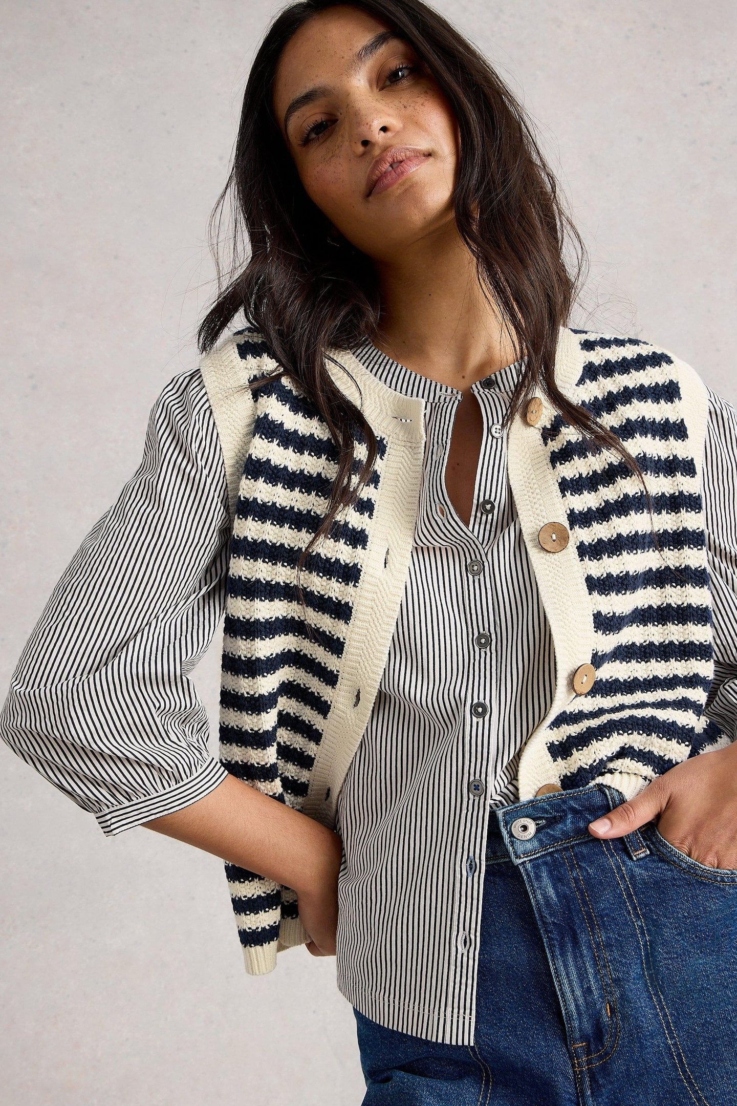 SIENNA STRIPE BUTTON TANK NAVY MULTI 5