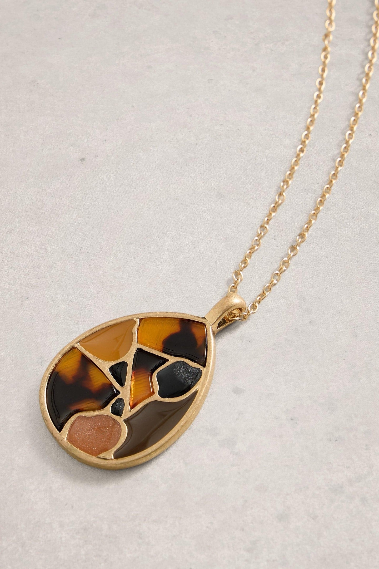 MOSAIC TILE DROP NECKLACE BROWN MULTI 1