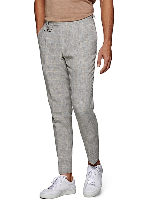 MID GREY CHECKED PLEATED BRENTWOOD TROUSERS 1