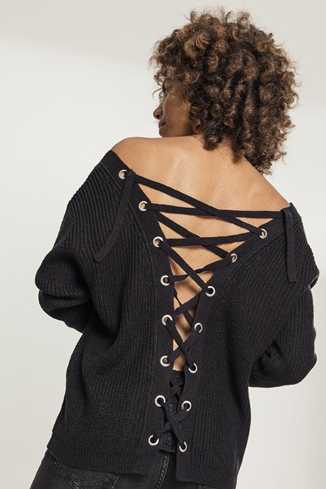LADIES BACK LACE UP SWEATER BLACK 6