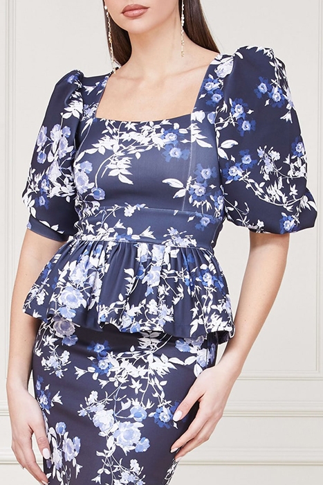 MARCIANO BY GUESS ALEXIS TOP PRINTED PETAL POSE INDIGO 1