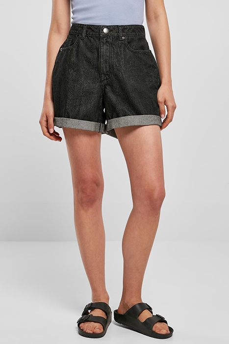 LADIES HIGH WAIST BOYFRIEND SHORTS BLACK WASHED 2