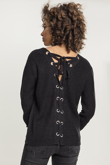 LADIES BACK LACE UP SWEATER BLACK 4