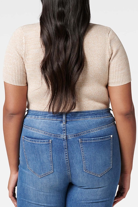 AUDREY CURVE CREW NECK KNIT TEE LATTE SPACE DYE 3