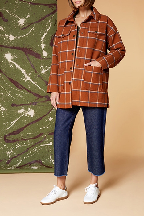 DECISO - 2 IN 1 COAT CARAMEL WOOL FANTASY WITH CHECK PATTERN 1