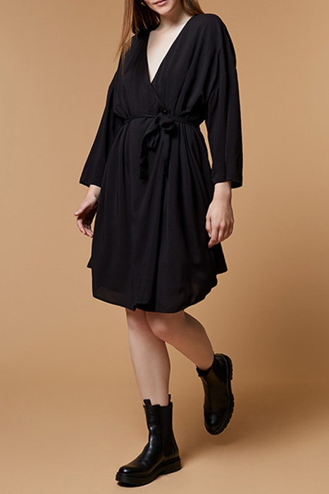 ROSY - BELTED BLACK WRAP DRESS 3