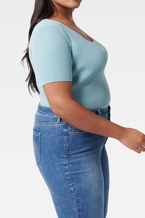 LILLY CURVE SQUARE NECK KNIT TOP TURQUOISE BLUE BASE PRINT 4