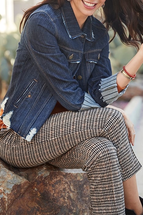 PULL-ON ANKLE TROUSER W/ PIN TUCKS TAN / BLACK ABSTRACT HOUN 5