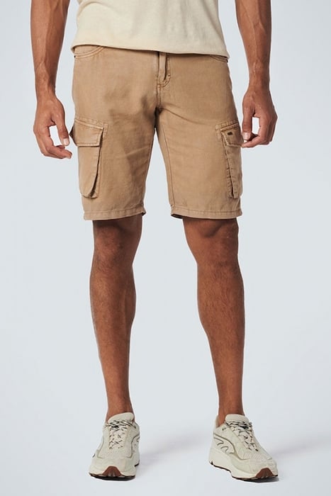 SHORT WITH LINEN GARMENT DYED CARGO KHAKI 1