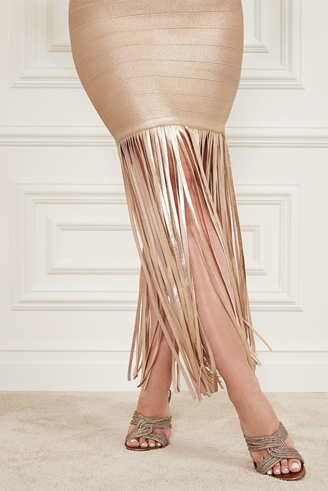 MARCIANO BY GUESS GOLD MUSE BANDAGE MAXI DRESS MULTI 5