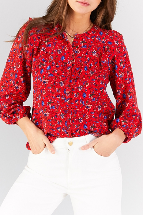 CHERRY SUMMER FLOWER PRINT LINGERIE-STYLE BLOUSE 1